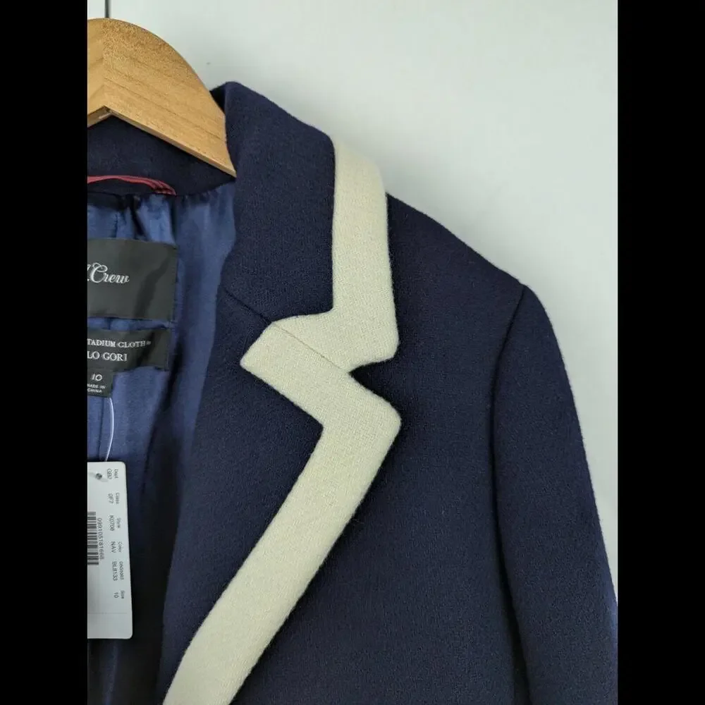 [SOLD] NWT J CREW Womens Sz 10 Tipped Topcoat Navy Blue Belted K0708 - Picture 4 of 9
